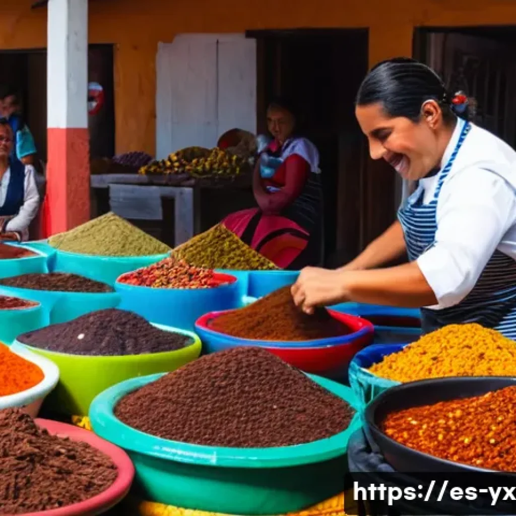식도락 여행의 이점과 즐거움 - A vibrant Mexican market scene in Puebla, showcasing a skilled local chef carefully preparing tradit...
