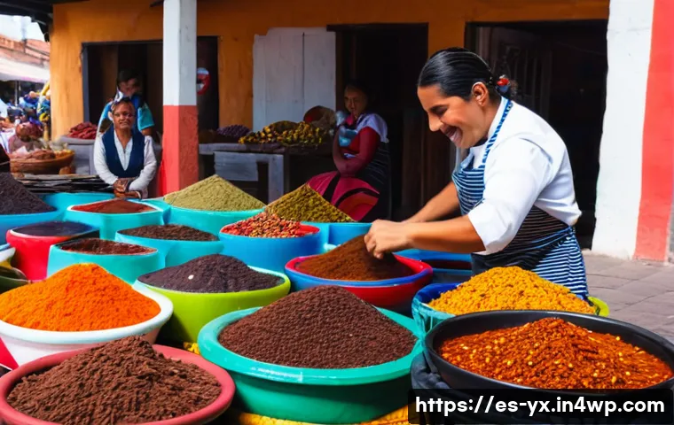 식도락 여행의 이점과 즐거움 - A vibrant Mexican market scene in Puebla, showcasing a skilled local chef carefully preparing tradit...