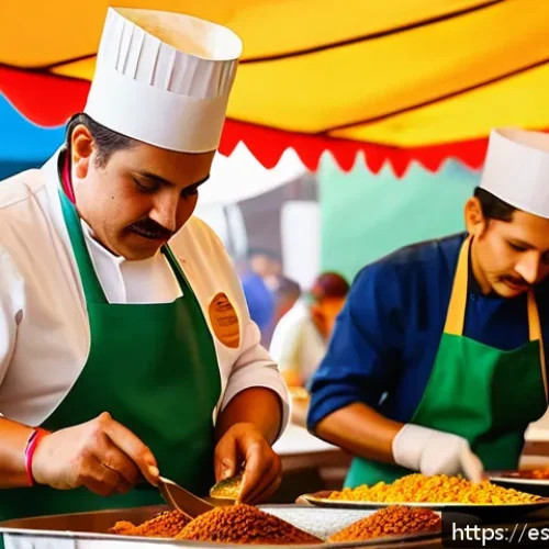 식도락 여행 중 각종 음식 이벤트 참여하기 - A vibrant outdoor food festival in Mexico City during October, featuring colorful traditional Mexica...