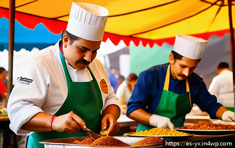식도락 여행 중 각종 음식 이벤트 참여하기 - A vibrant outdoor food festival in Mexico City during October, featuring colorful traditional Mexica...